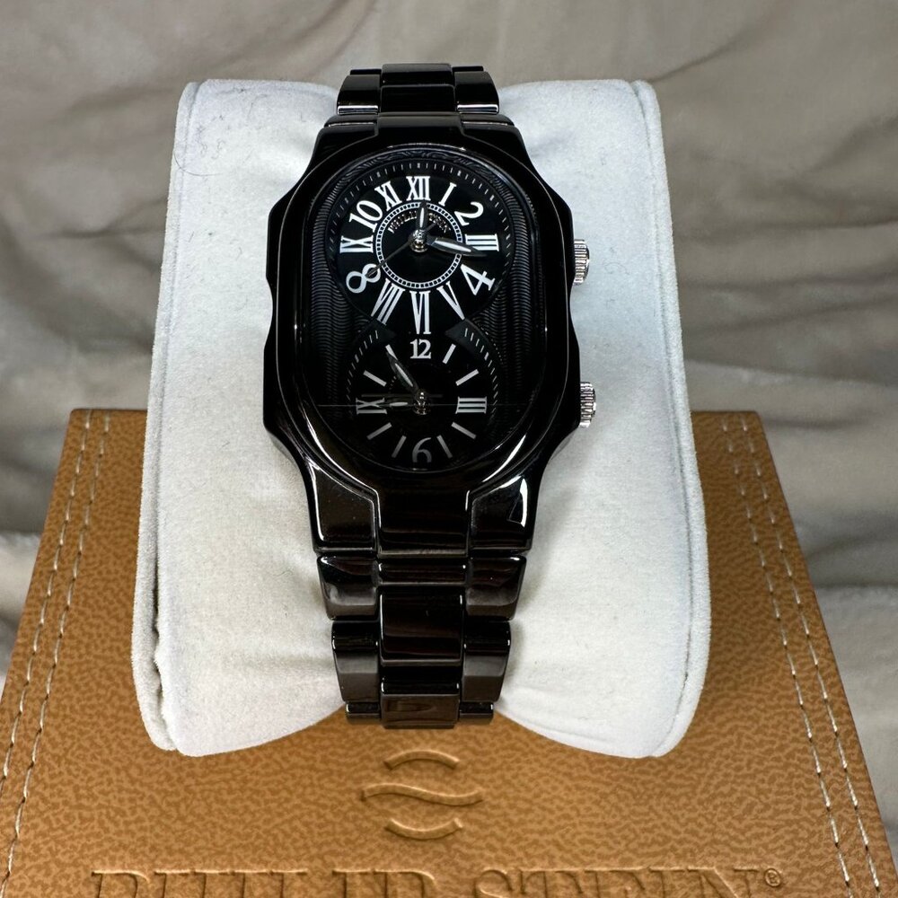 Philip Stein Dual Time Black Ceramic Watch - Natural Frequency Tech - Like-New
